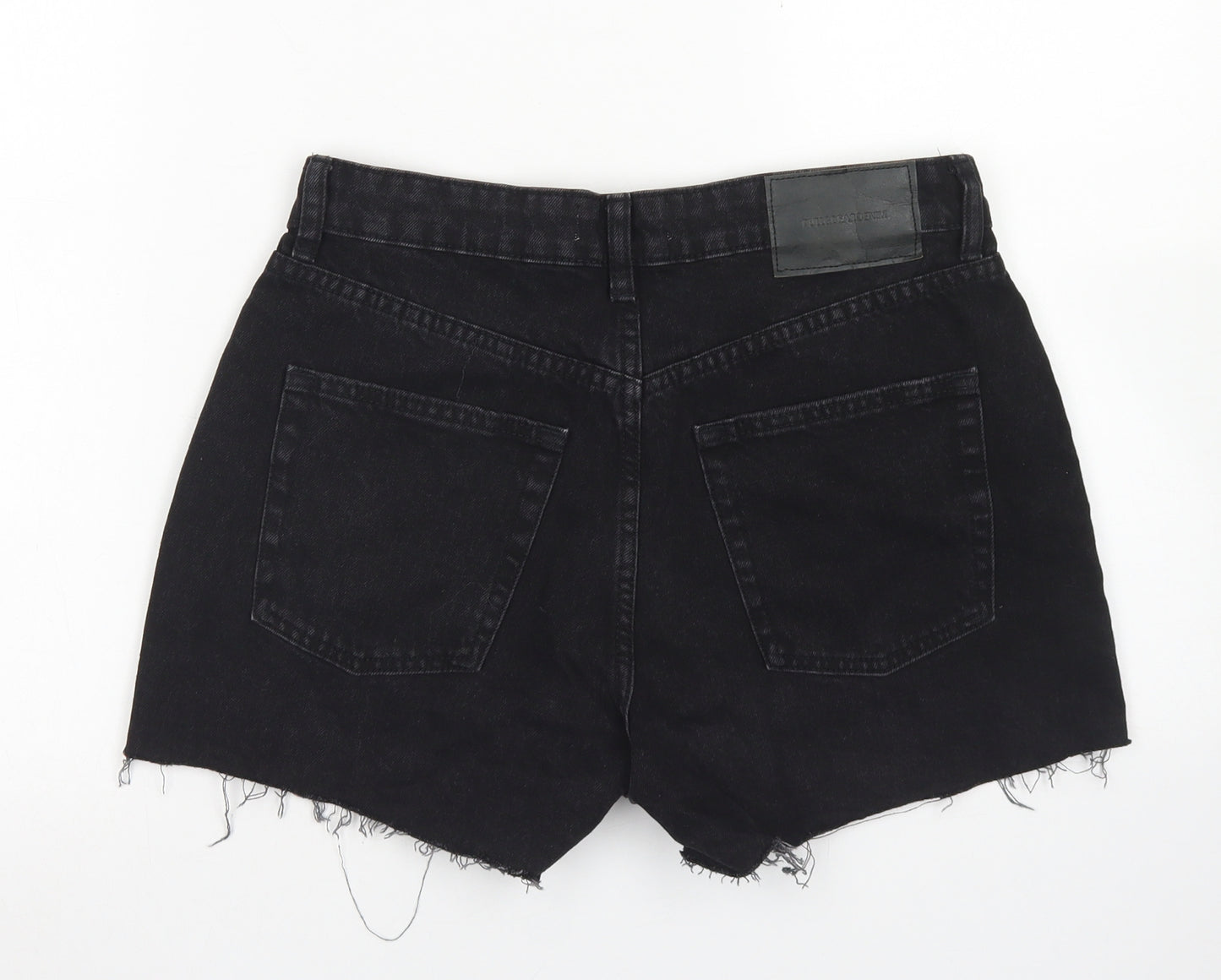 Pull & Bear Womens Black  Cotton Hot Pants Shorts Size 10  Regular Button