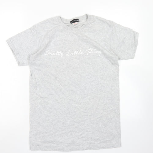 PRETTYLITTLETHING Womens Grey  Cotton Basic T-Shirt Size M Crew Neck