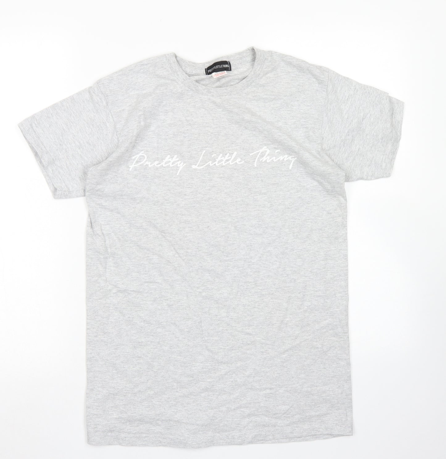 PRETTYLITTLETHING Womens Grey  Cotton Basic T-Shirt Size M Crew Neck
