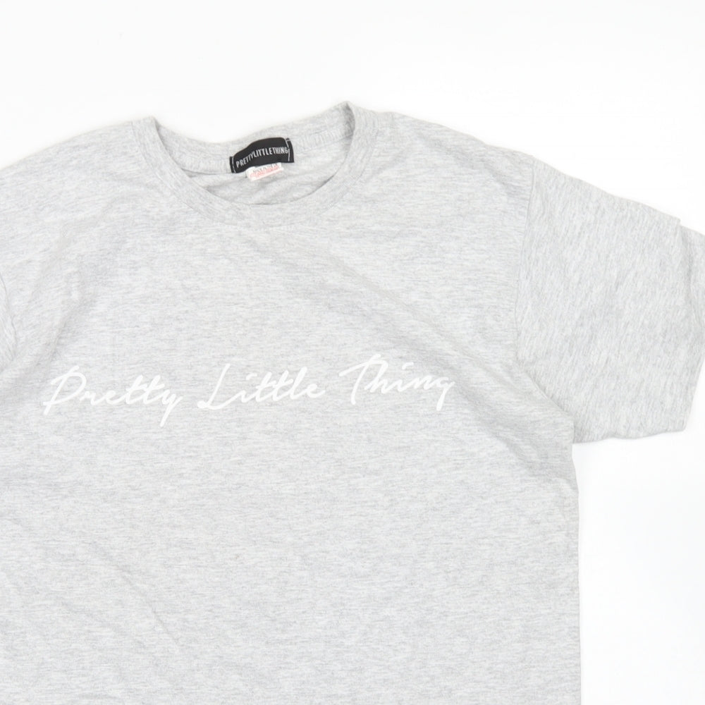 PRETTYLITTLETHING Womens Grey  Cotton Basic T-Shirt Size M Crew Neck