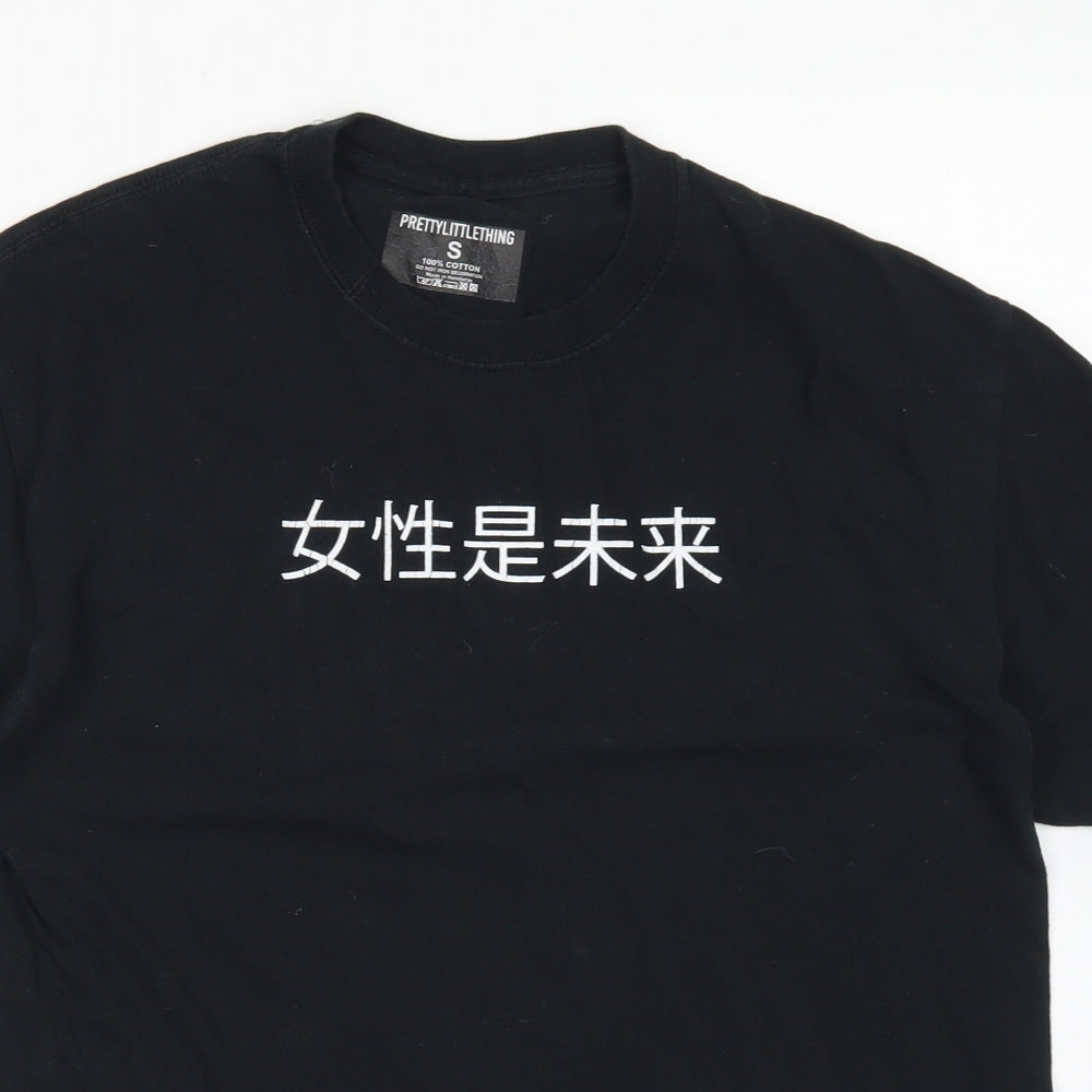 PRETTYLITTLETHING Womens Black  Cotton Basic T-Shirt Size S Crew Neck