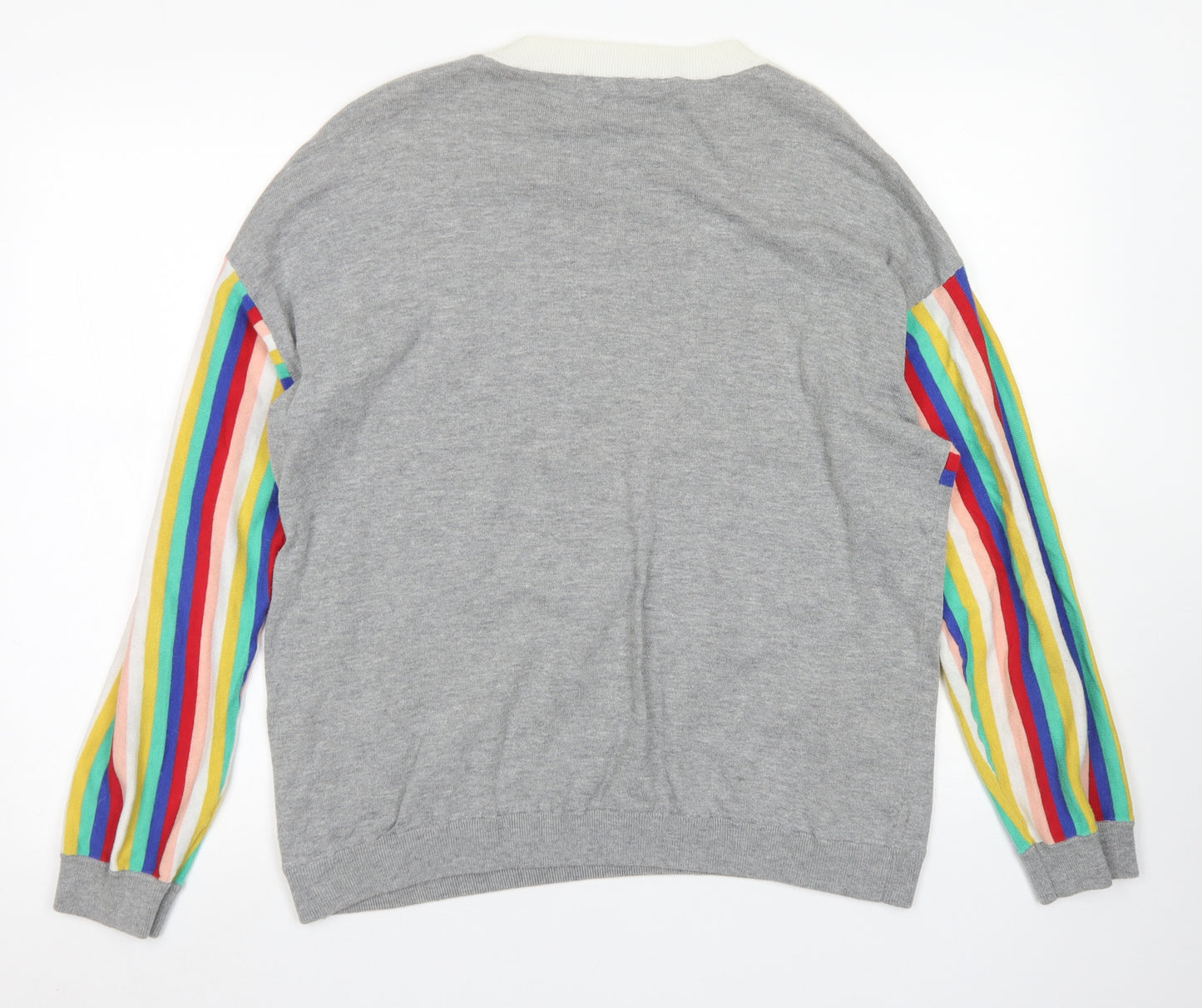 NEXT Womens Grey Crew Neck Striped Cotton Pullover Jumper Size 16