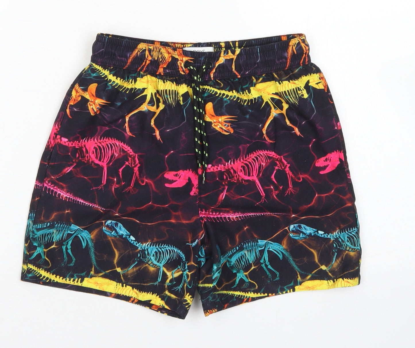 NEXT Boys Black  Polyester Sweat Shorts Size 7 Years  Regular Drawstring - Dinosaur print