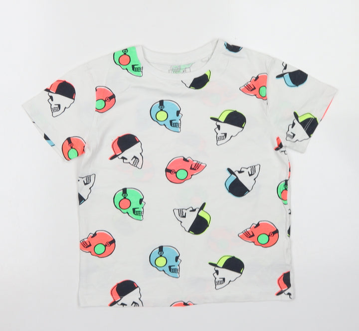 NEXT Boys White Spotted Cotton Basic T-Shirt Size 7 Years Crew Neck - Skull Print