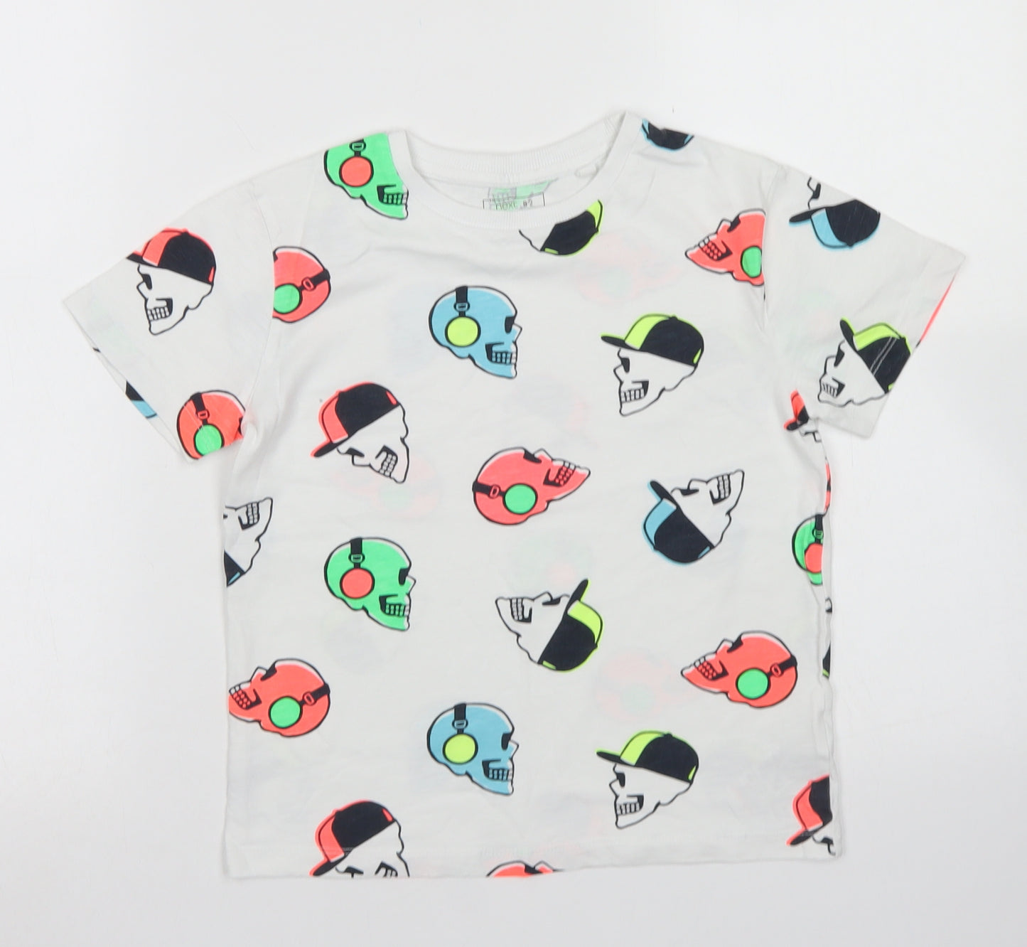 NEXT Boys White Spotted Cotton Basic T-Shirt Size 7 Years Crew Neck  - Skull Print