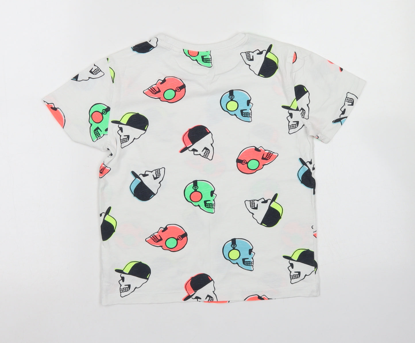 NEXT Boys White Spotted Cotton Basic T-Shirt Size 7 Years Crew Neck  - Skull Print