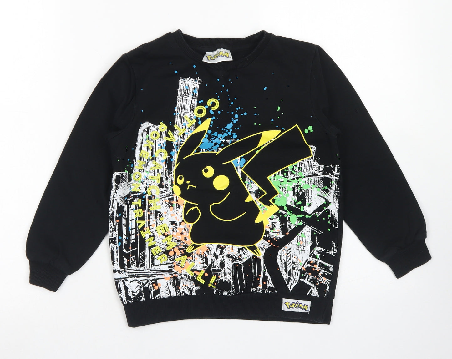 TU Boys Black  Cotton Pullover Sweatshirt Size 8 Years   - Pokemon Pikachu