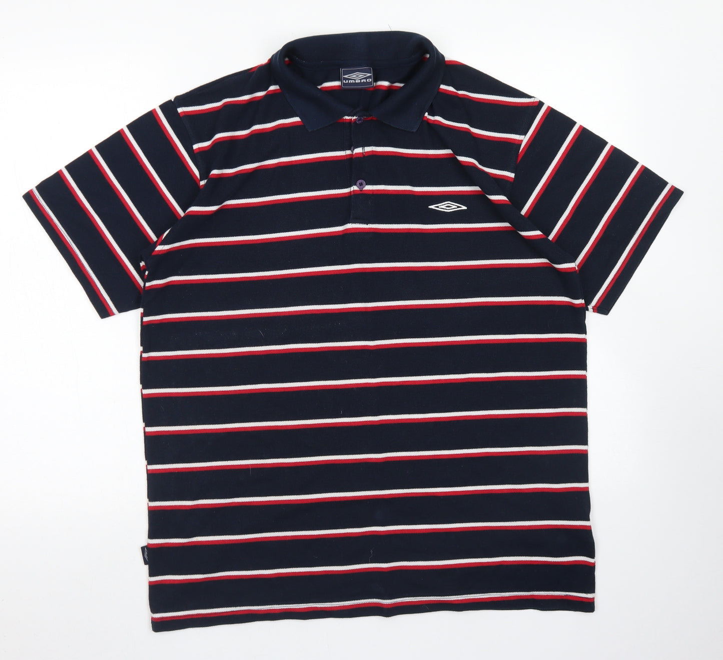 Umbro Mens Blue Striped Cotton  Polo Size L Collared Button