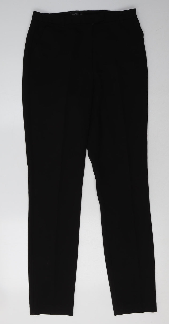 Topshop Womens Black Polyester Trousers Size 10 L34 in Regular Hook & Eye