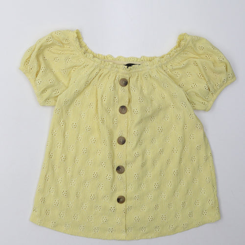 F&F Womens Yellow Argyle/Diamond Polyester Basic T-Shirt Size 6 Off the Shoulder