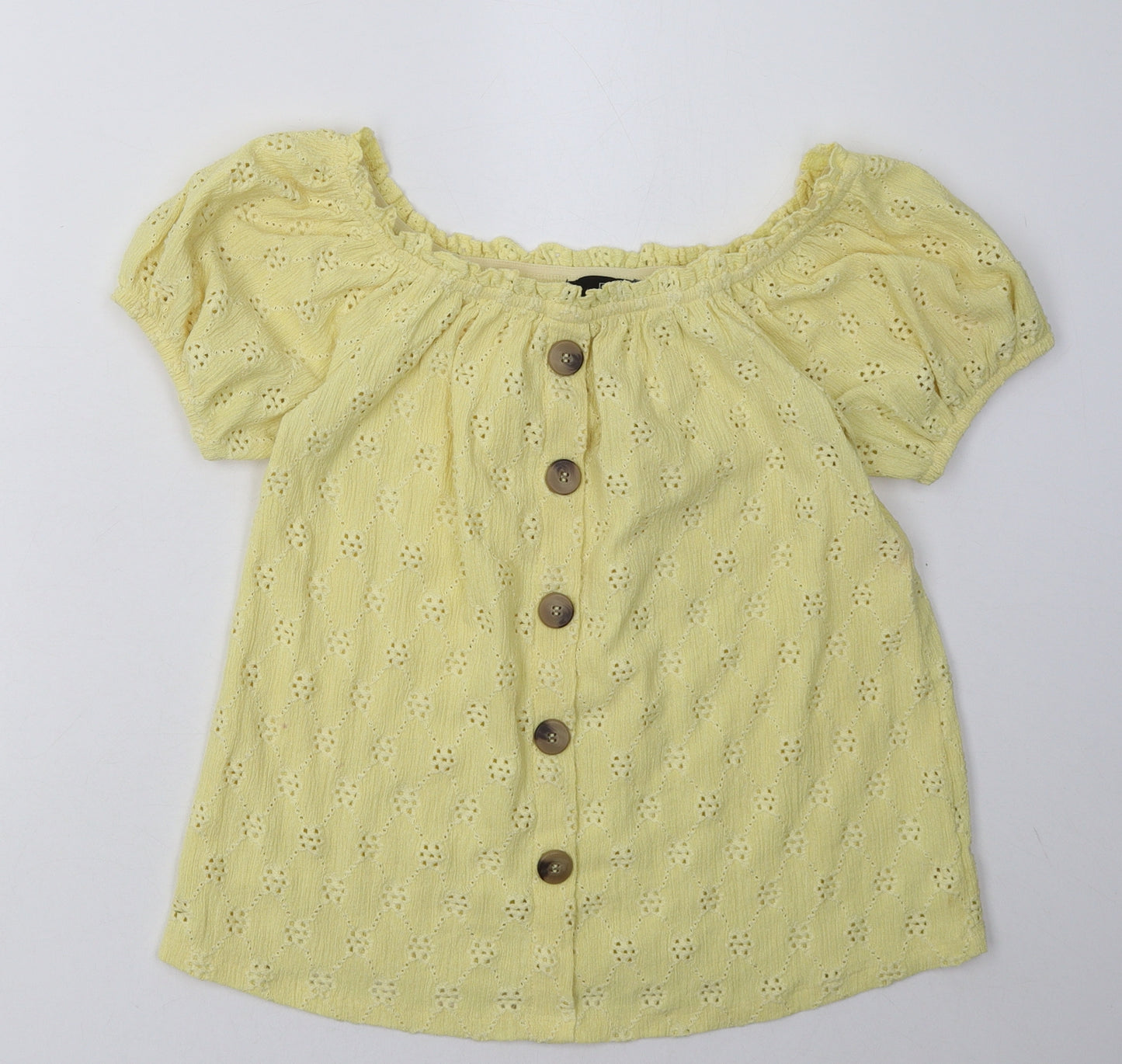 F&F Womens Yellow Argyle/Diamond Polyester Basic T-Shirt Size 6 Off the Shoulder