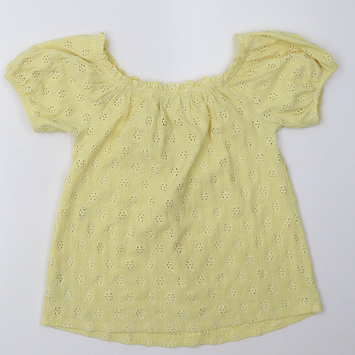 F&F Womens Yellow Argyle/Diamond Polyester Basic T-Shirt Size 6 Off the Shoulder