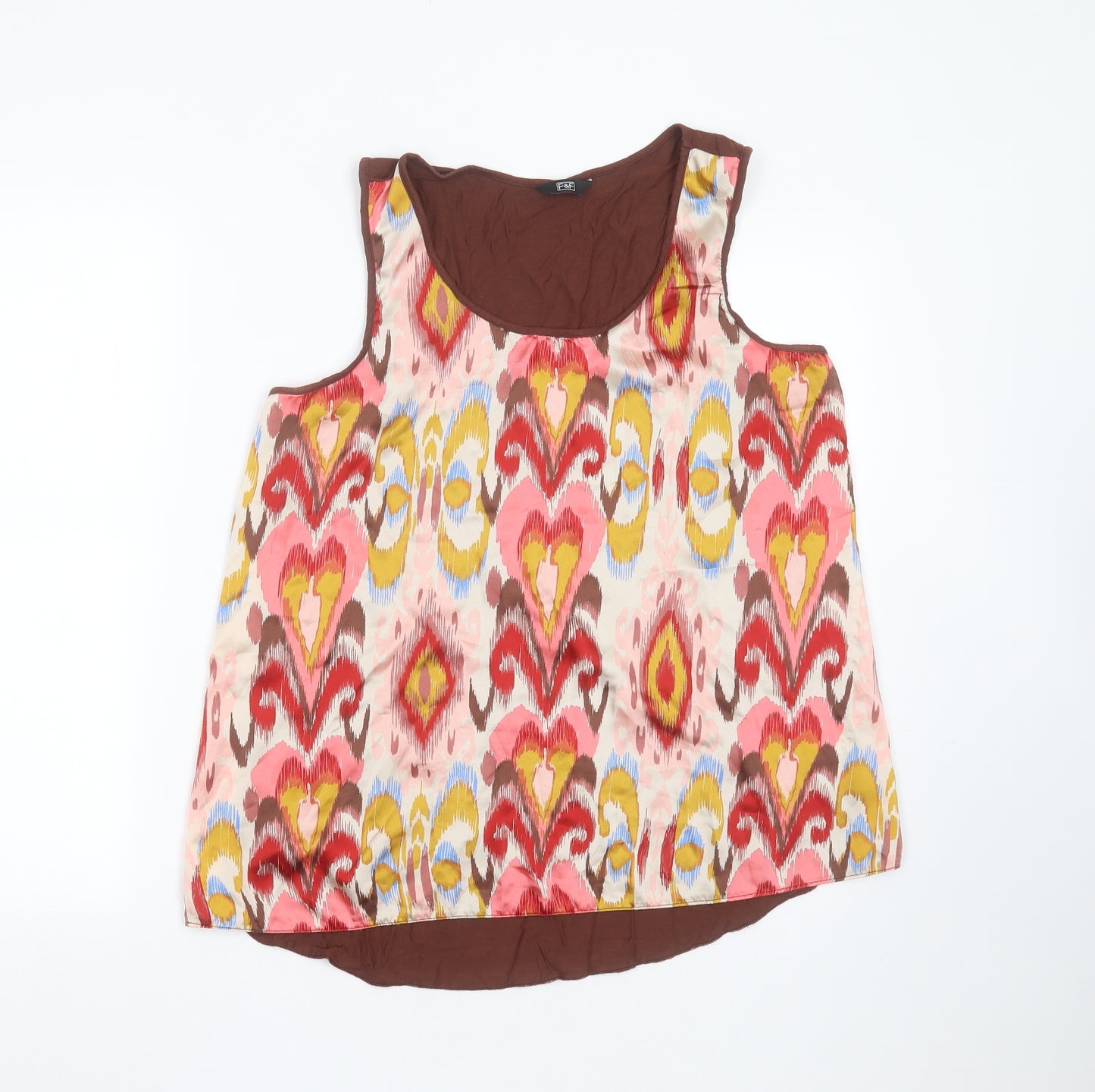 F&F Womens Multicoloured Geometric Polyester Basic Blouse Size 16 Round Neck