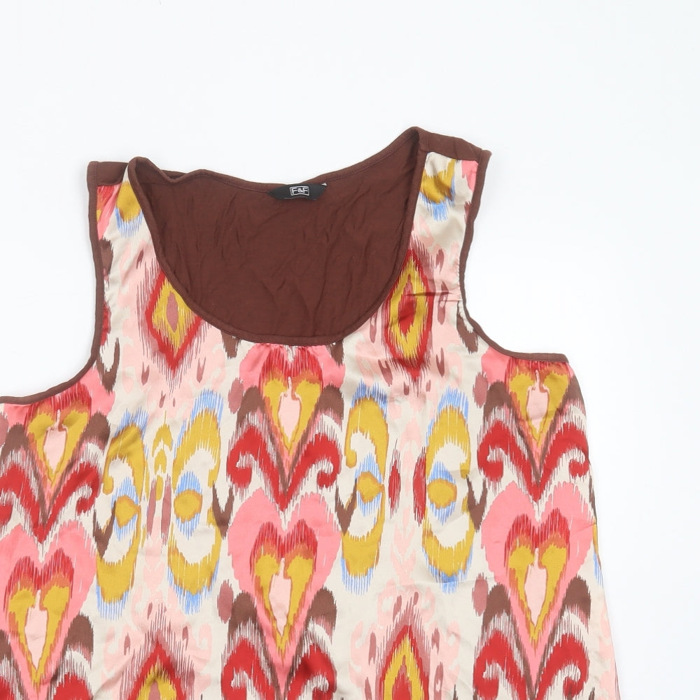 F&F Womens Multicoloured Geometric Polyester Basic Blouse Size 16 Round Neck