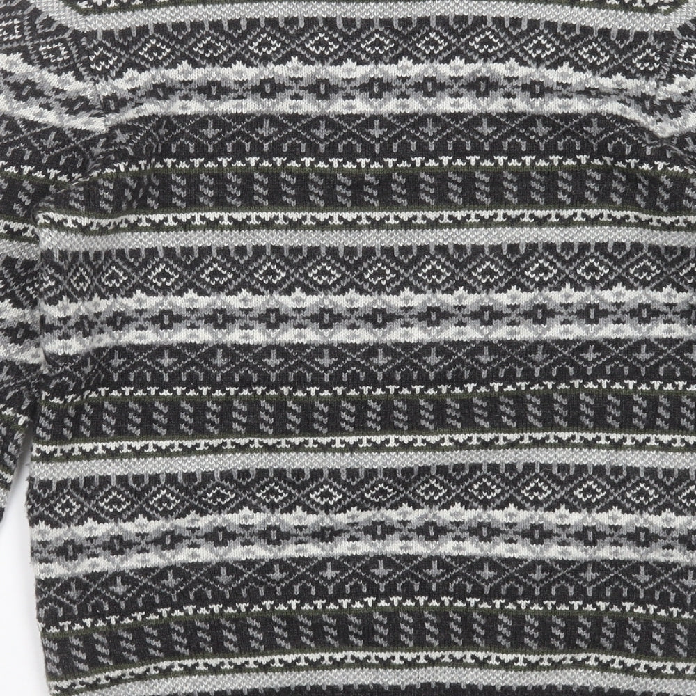 NEXT Mens Grey Round Neck Fair Isle Acrylic Pullover Jumper Size S