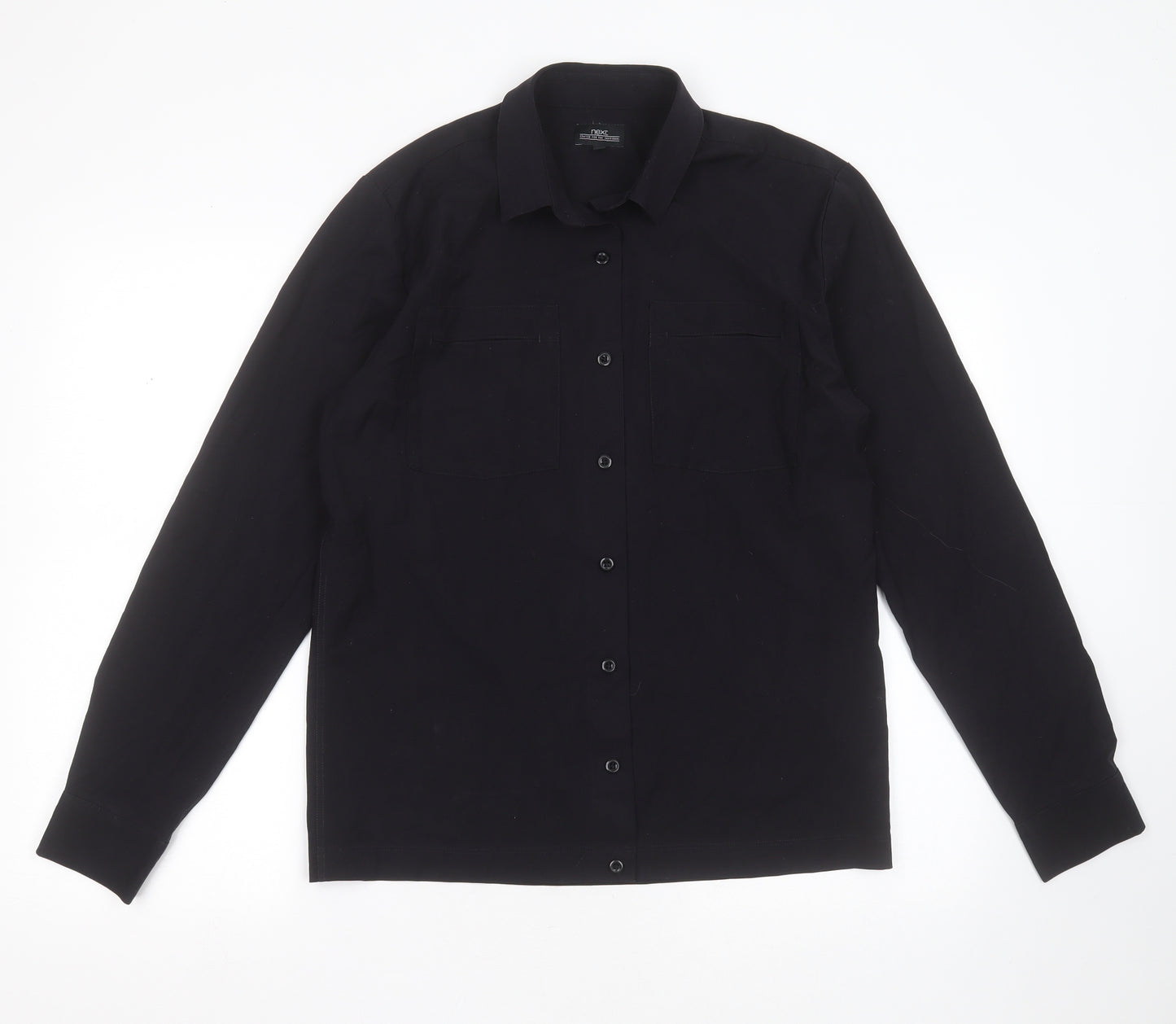 NEXT Mens Black  Polyester  Button-Up Size S Collared Button