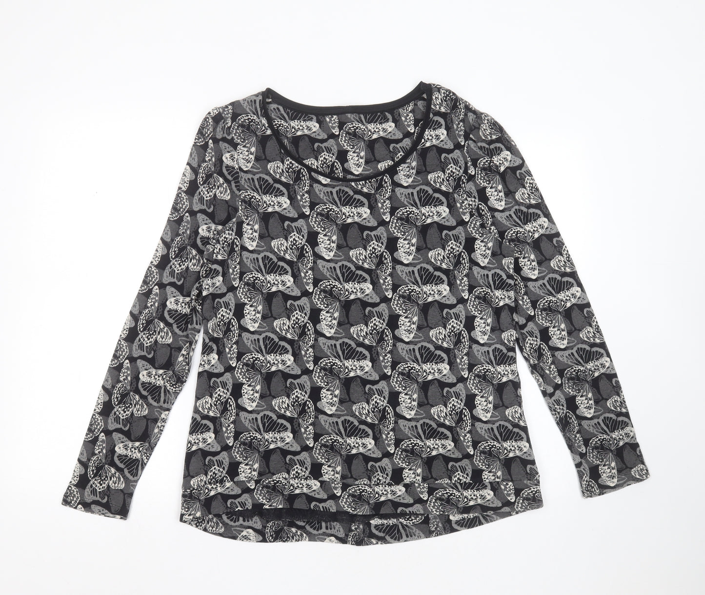 NEXT Womens Black  Cotton Basic T-Shirt Size 16 Round Neck - Butterflies print