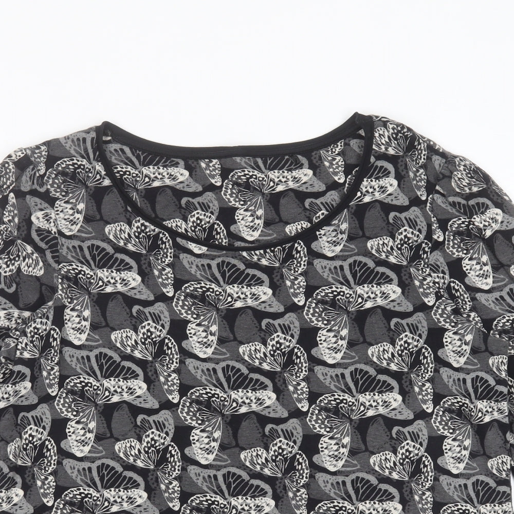 NEXT Womens Black  Cotton Basic T-Shirt Size 16 Round Neck - Butterflies print