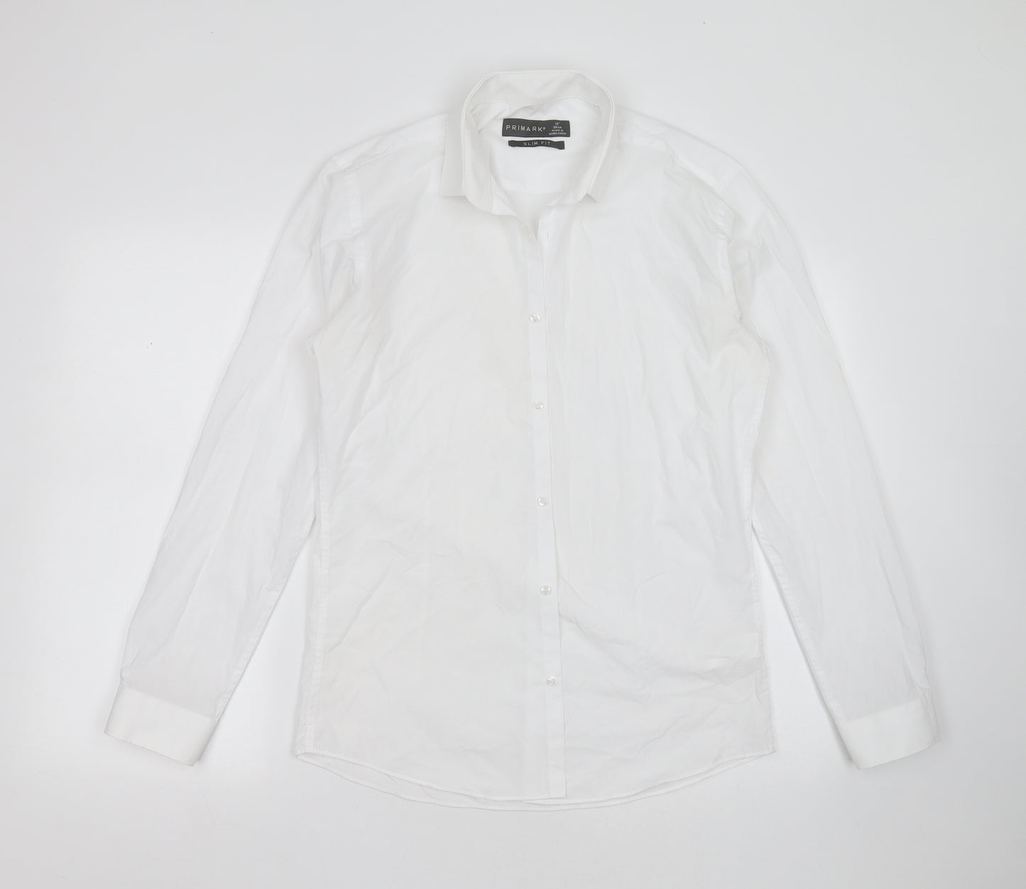 Primark Mens White  Polyester  Dress Shirt Size 15 Collared Button