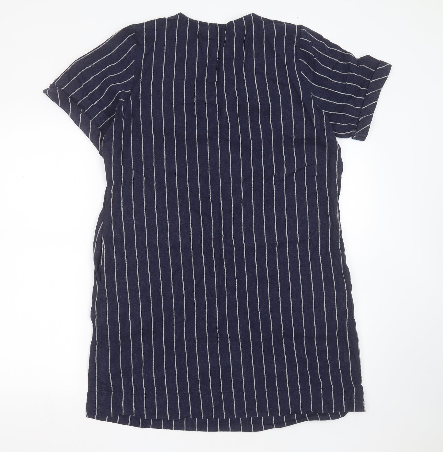 George Womens Blue Striped Linen Shift  Size 14  V-Neck