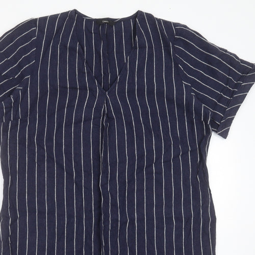 George Womens Blue Striped Linen Shift  Size 14  V-Neck