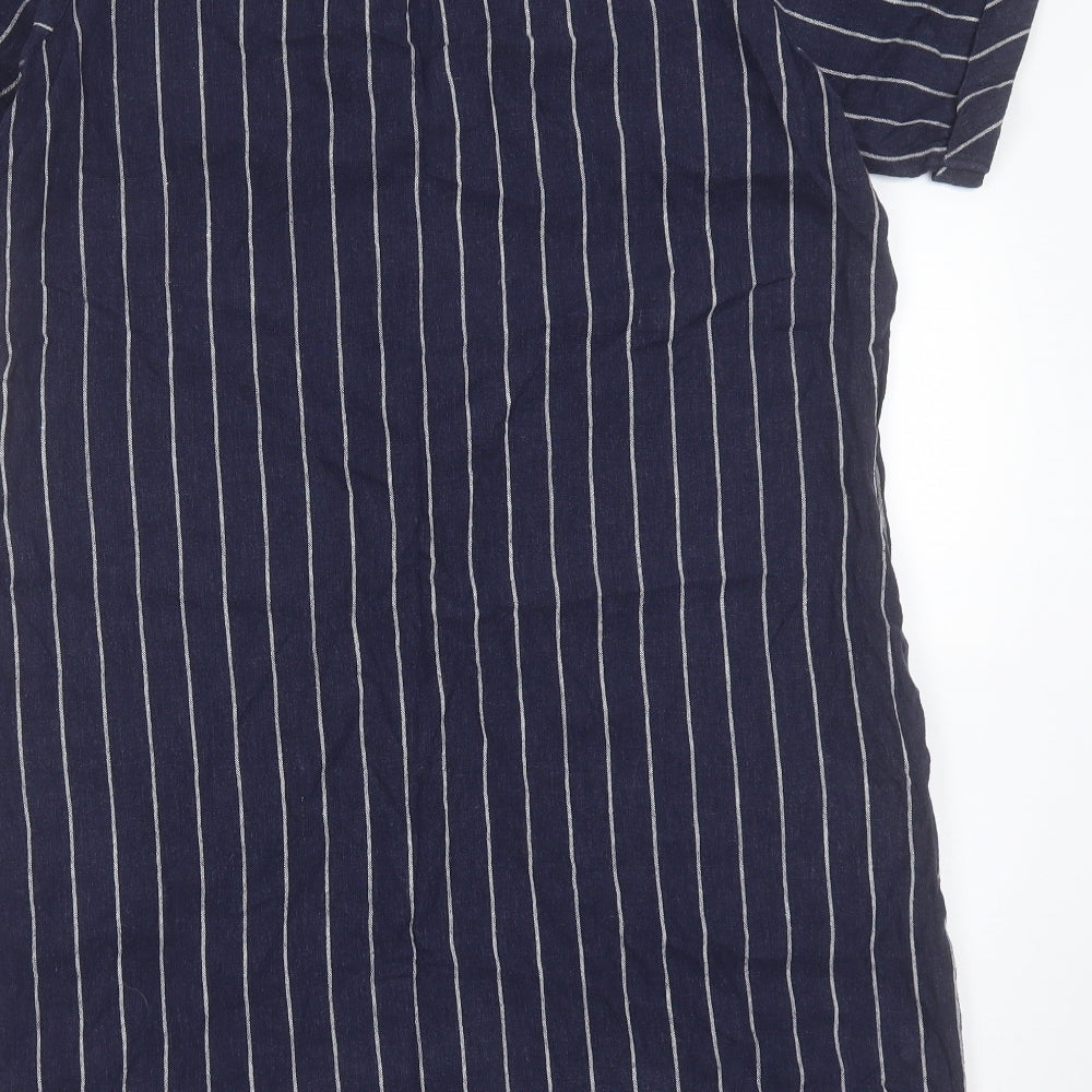 George Womens Blue Striped Linen Shift  Size 14  V-Neck