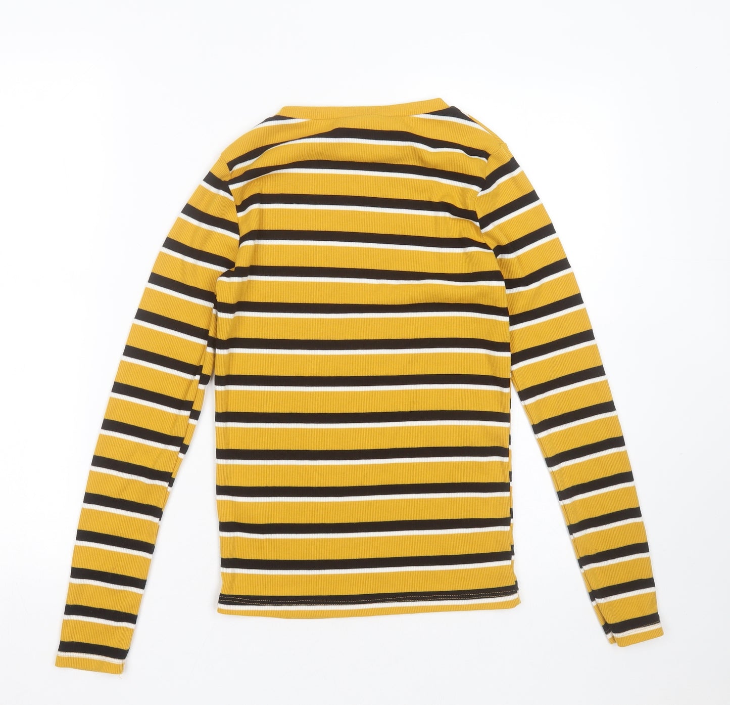 New Look Womens Yellow Round Neck Striped Viscose Pullover Jumper Size 10