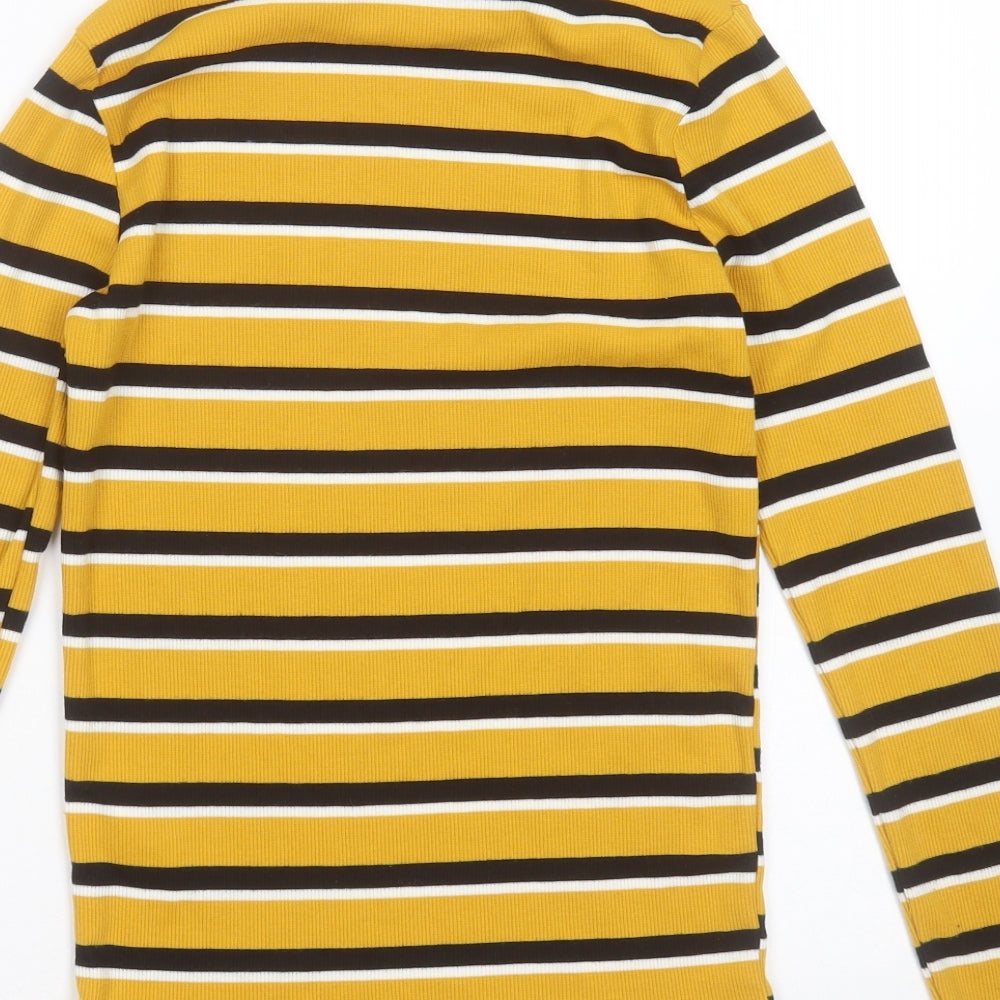 New Look Womens Yellow Round Neck Striped Viscose Pullover Jumper Size 10