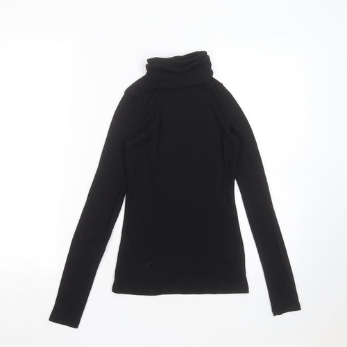 New Look Womens Black  Polyester Basic T-Shirt Size 10 Roll Neck