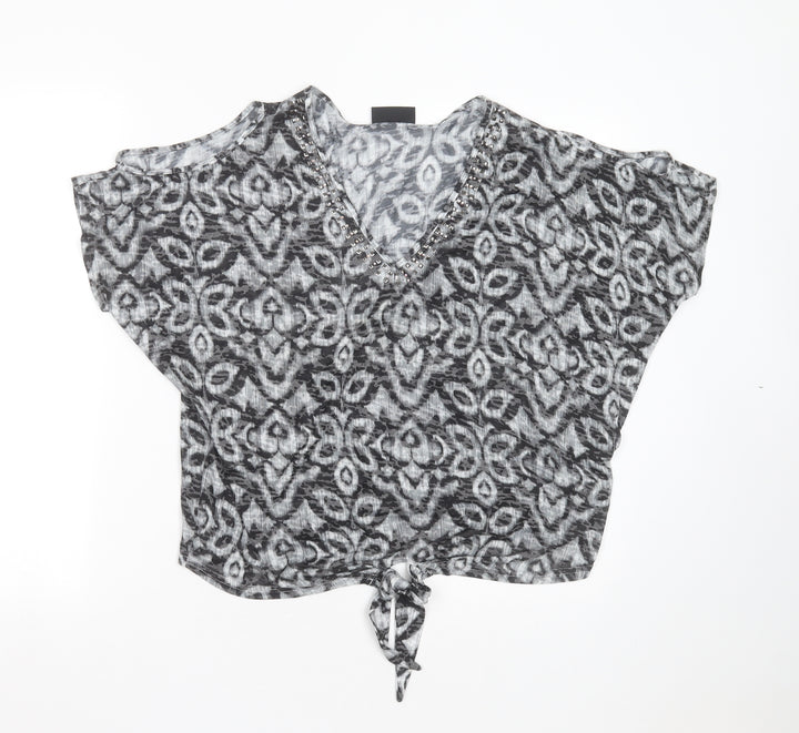 Wallis Womens Black Geometric Polyester Basic Blouse Size S Roll Neck - beaded detail