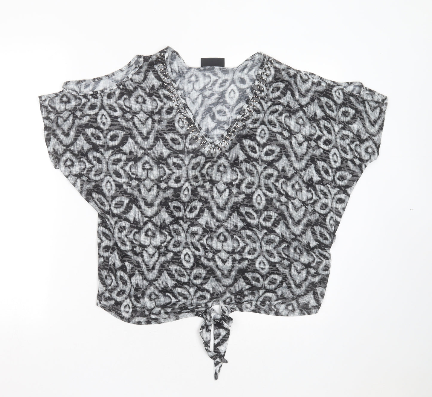Wallis Womens Black Geometric Polyester Basic Blouse Size S Roll Neck - beaded detail