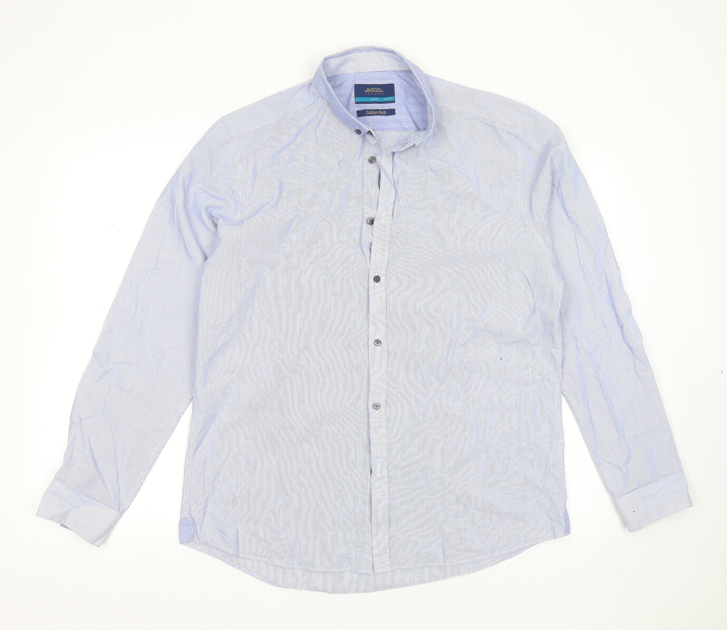 Burton Mens Blue Striped Cotton  Dress Shirt Size 16.5 Collared Button