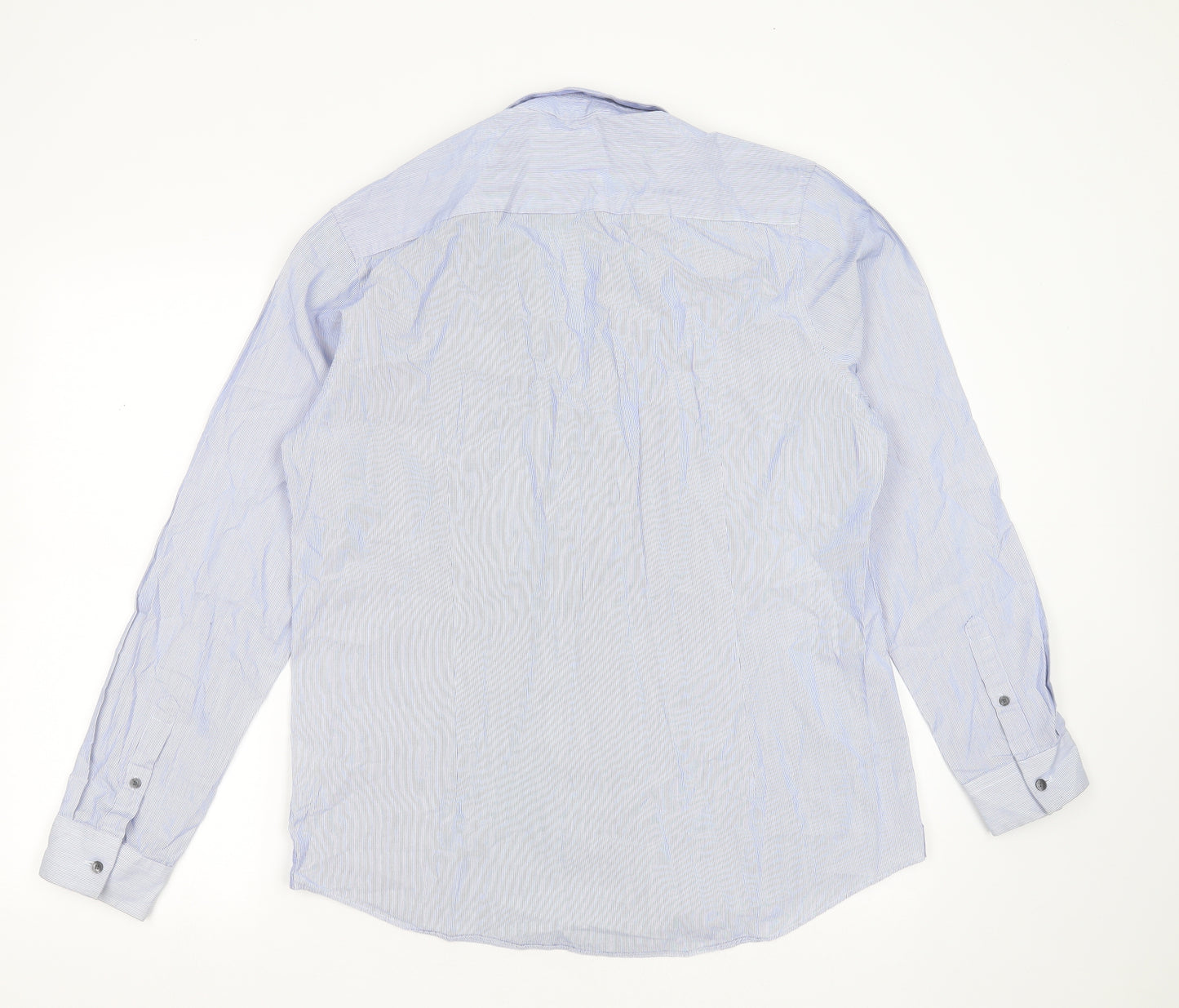Burton Mens Blue Striped Cotton  Dress Shirt Size 16.5 Collared Button