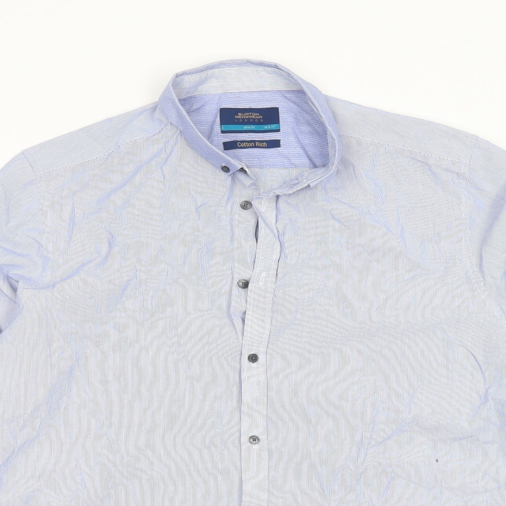 Burton Mens Blue Striped Cotton  Dress Shirt Size 16.5 Collared Button