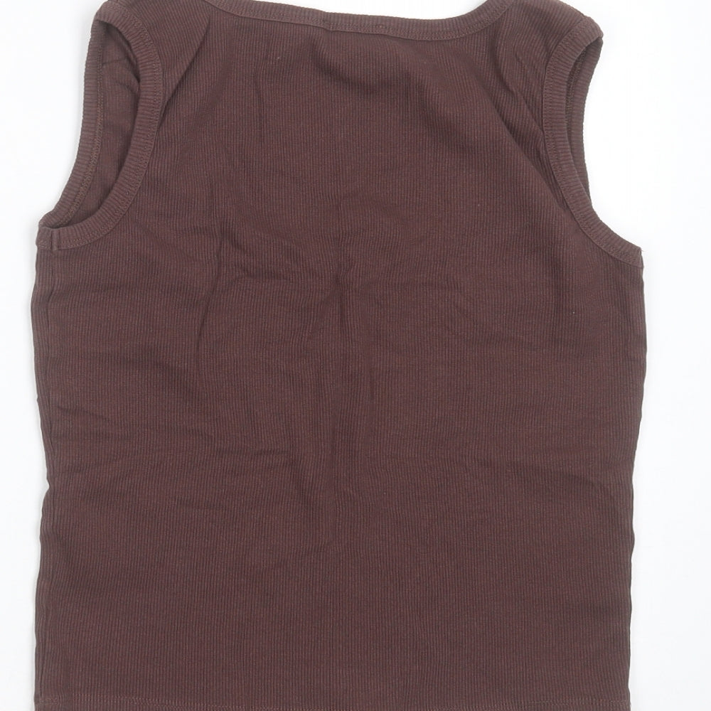 Boohoo Womens Brown  Polyester Basic T-Shirt Size 14 Round Neck