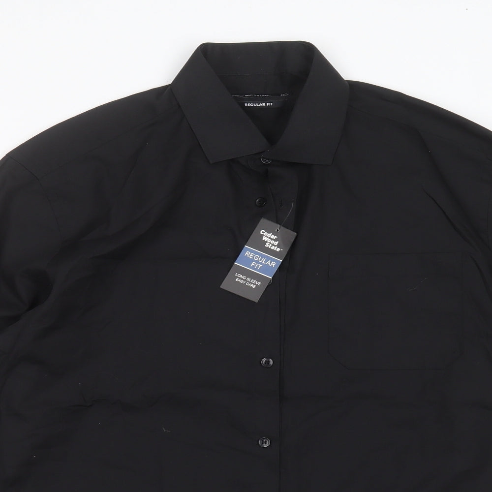 Cedar Wood State Mens Black  Cotton  Dress Shirt Size 17 Collared Button