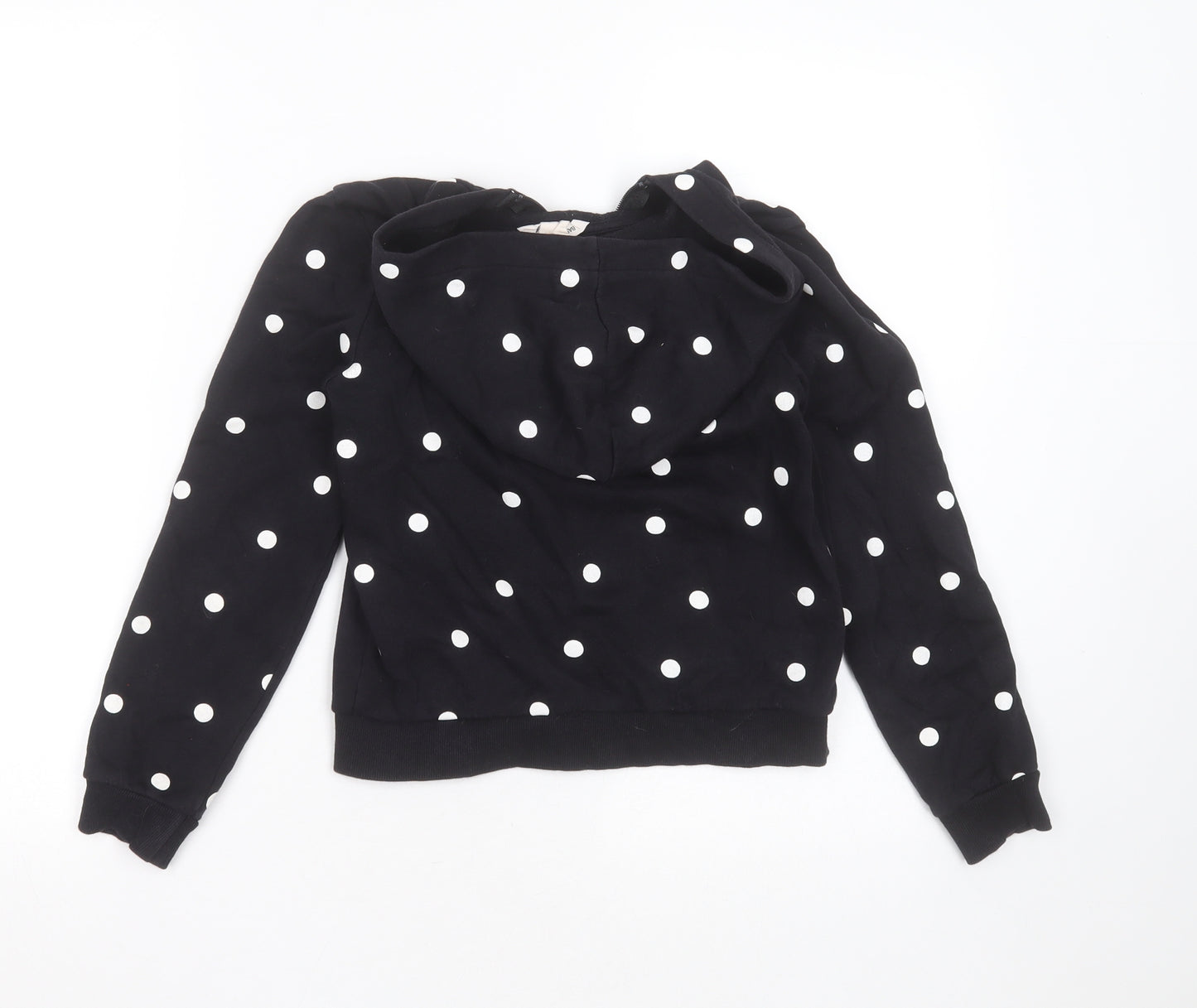 H&M Girls Black Polka Dot Cotton Full Zip Hoodie Size 8-9 Years  Zip