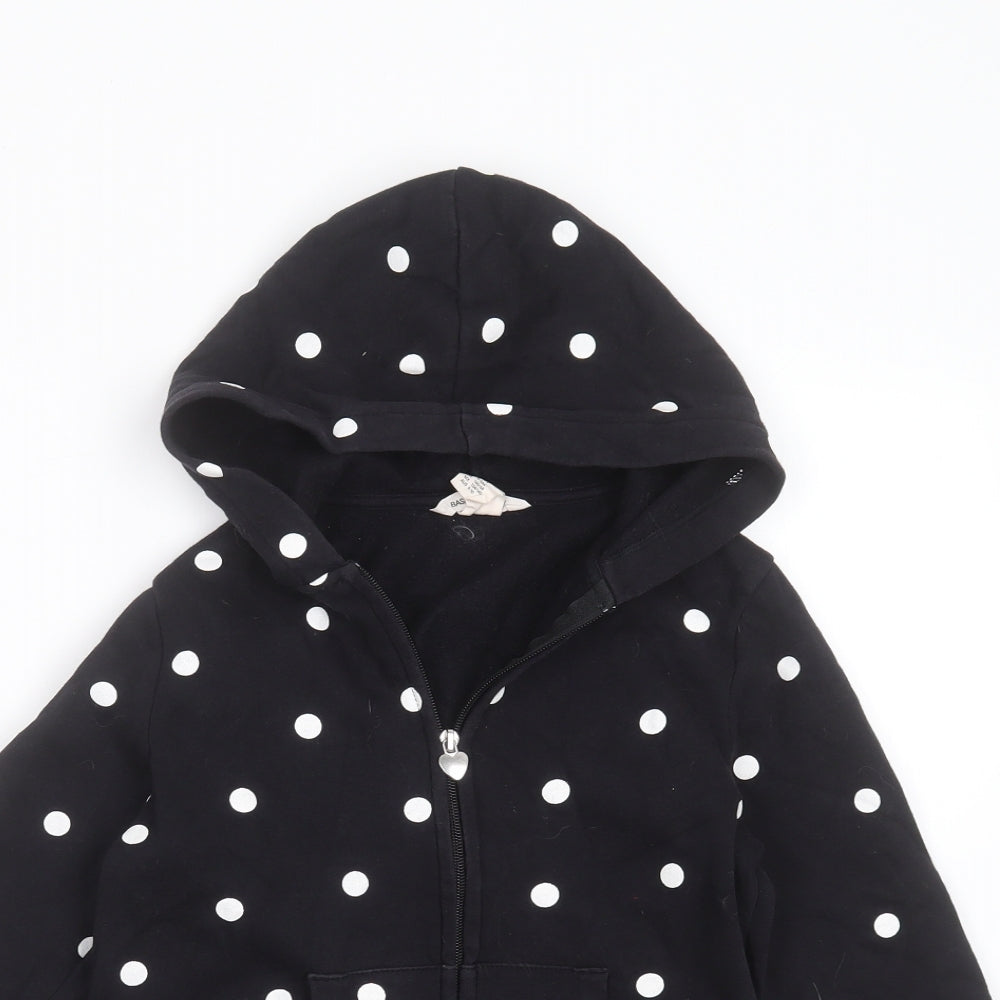 H&M Girls Black Polka Dot Cotton Full Zip Hoodie Size 8-9 Years  Zip