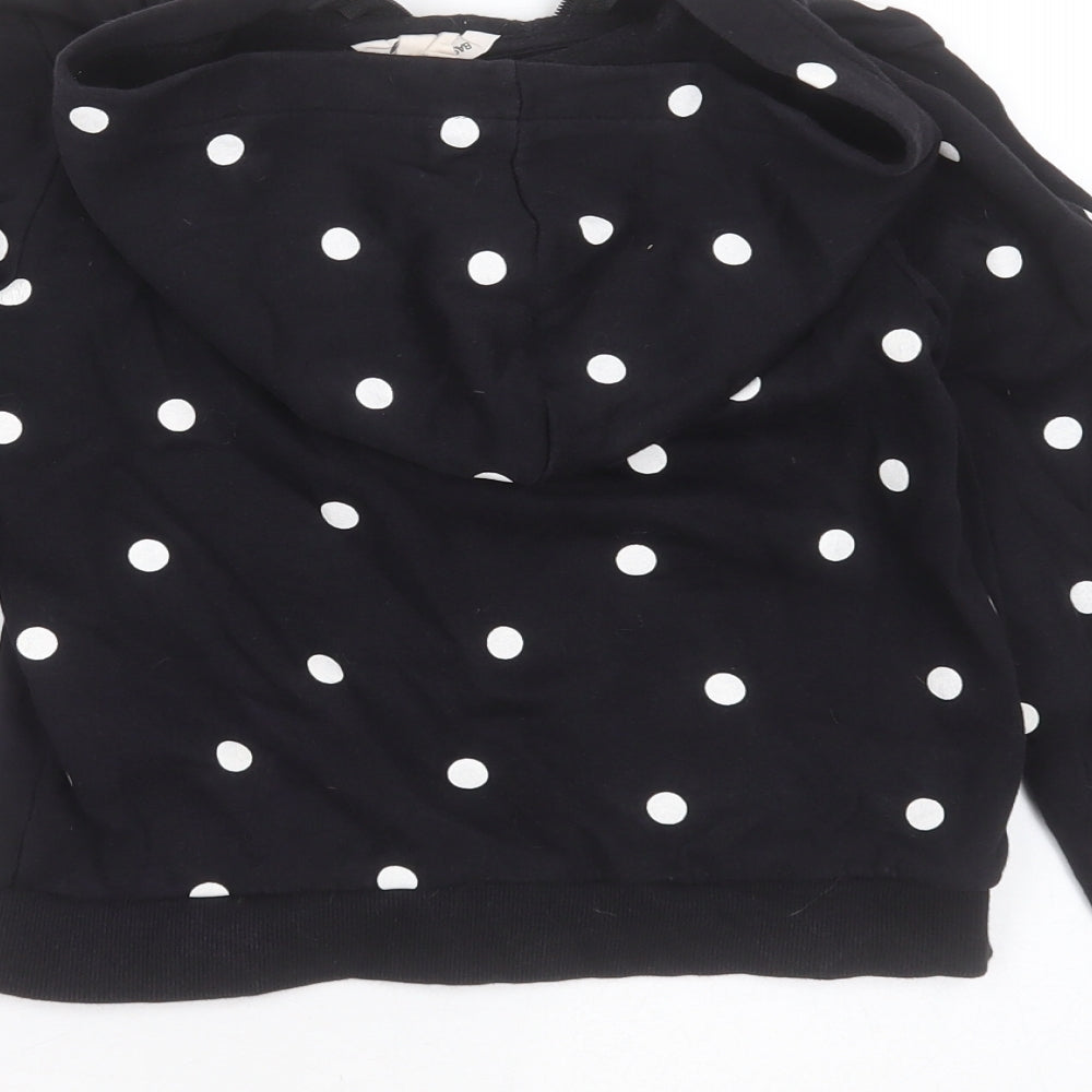 H&M Girls Black Polka Dot Cotton Full Zip Hoodie Size 8-9 Years  Zip