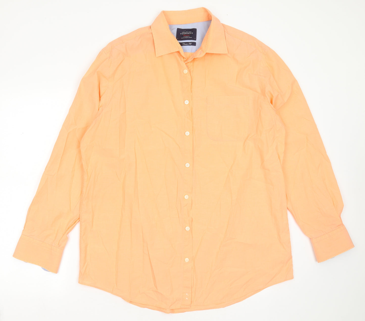 Charles Tyrwhitt Mens Orange  Cotton  Dress Shirt Size L Collared Button