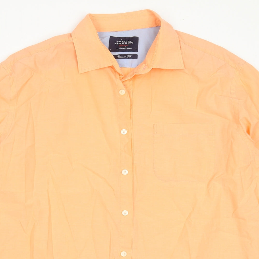 Charles Tyrwhitt Mens Orange  Cotton  Dress Shirt Size L Collared Button