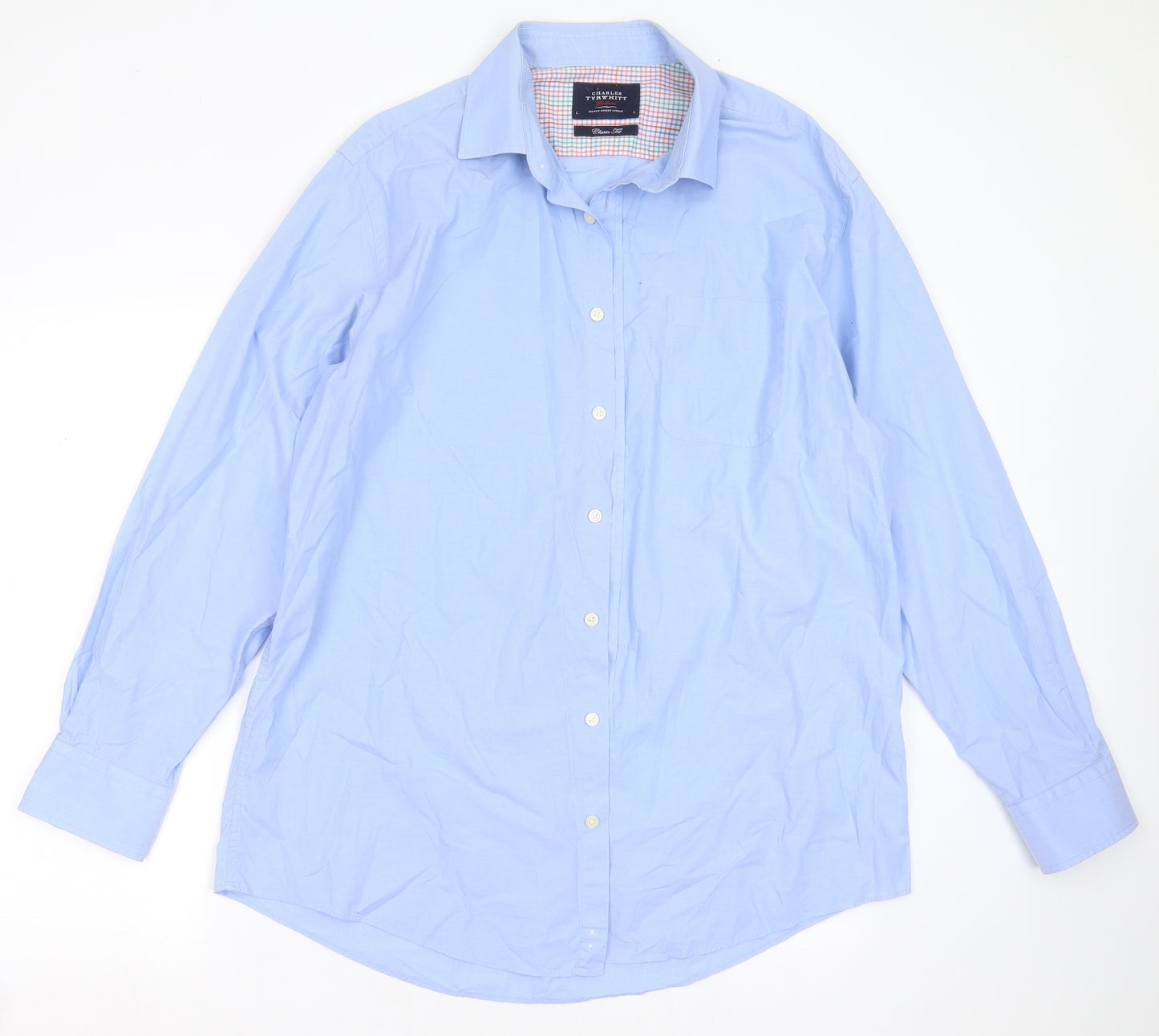 Charles Tyrwhitt Mens Blue  Cotton Blend  Dress Shirt Size L Collared Button