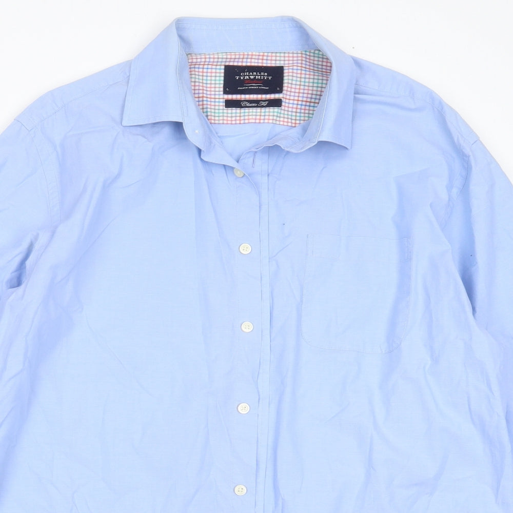 Charles Tyrwhitt Mens Blue  Cotton Blend  Dress Shirt Size L Collared Button