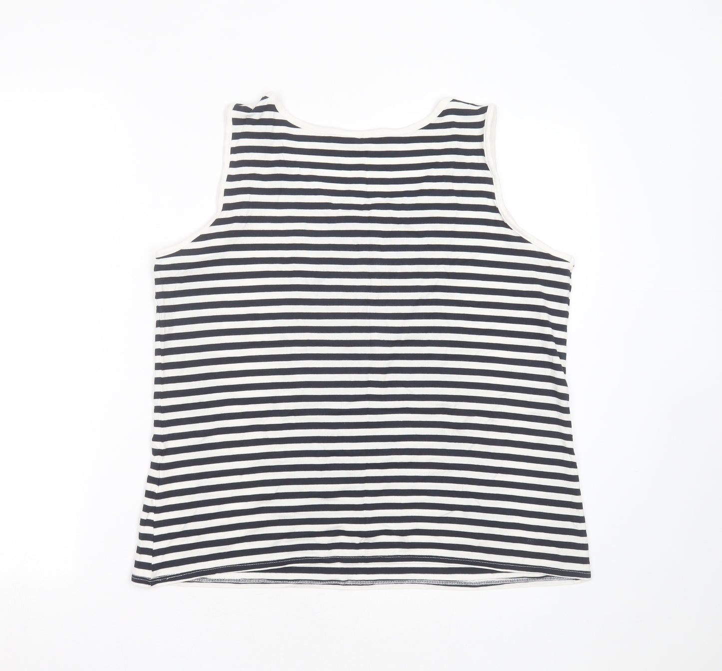 Preworn Womens Blue Striped Viscose Basic Tank Size 16 Round Neck