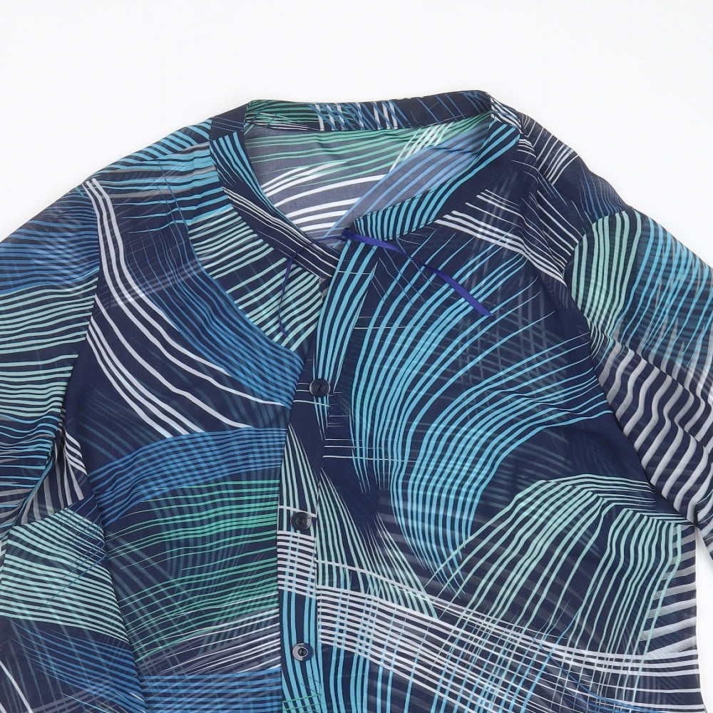 Preworn Womens Blue Geometric Polyester Basic Blouse Size 16 V-Neck