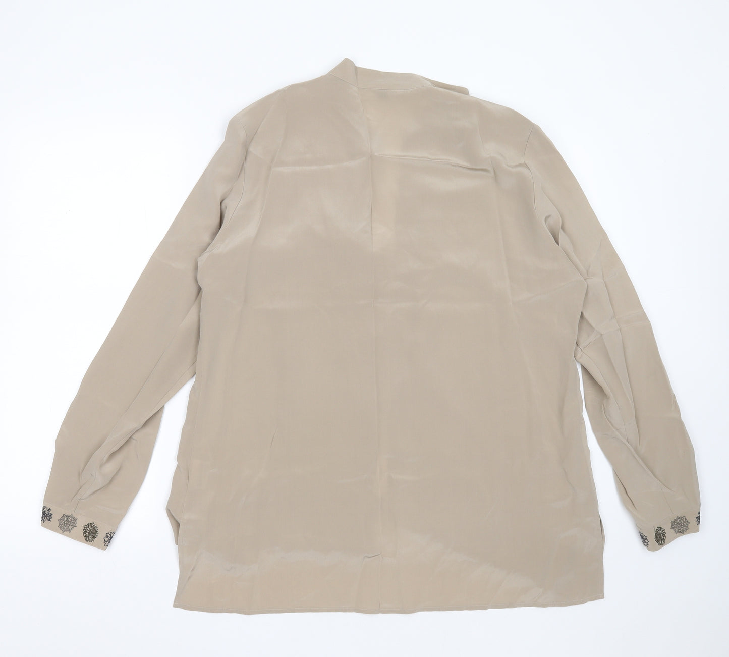 NITYA Womens Beige Floral Polyester Basic Blouse Size 14 Round Neck