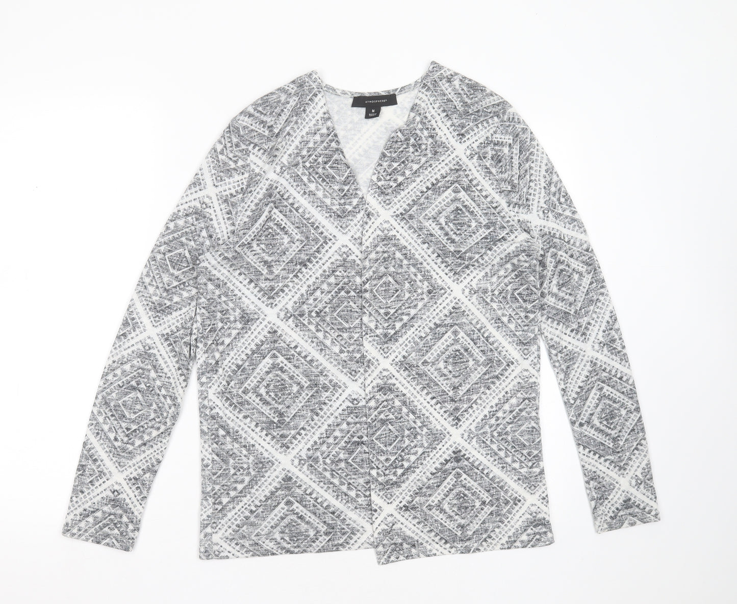 Primark Womens Grey V-Neck Geometric Polyester Cardigan Jumper Size M