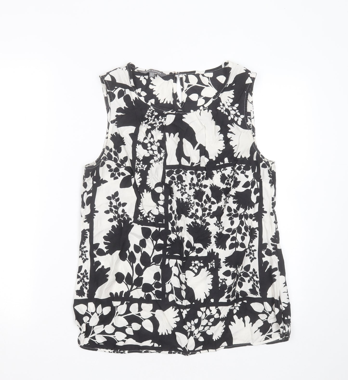 Laura Ashley Womens Black Floral Viscose Basic Blouse Size 12 Round Neck
