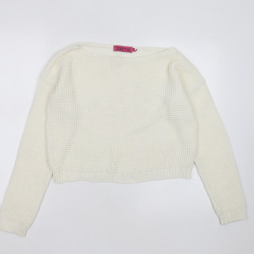 Boohoo Womens Ivory Round Neck  Acrylic Pullover Jumper Size S