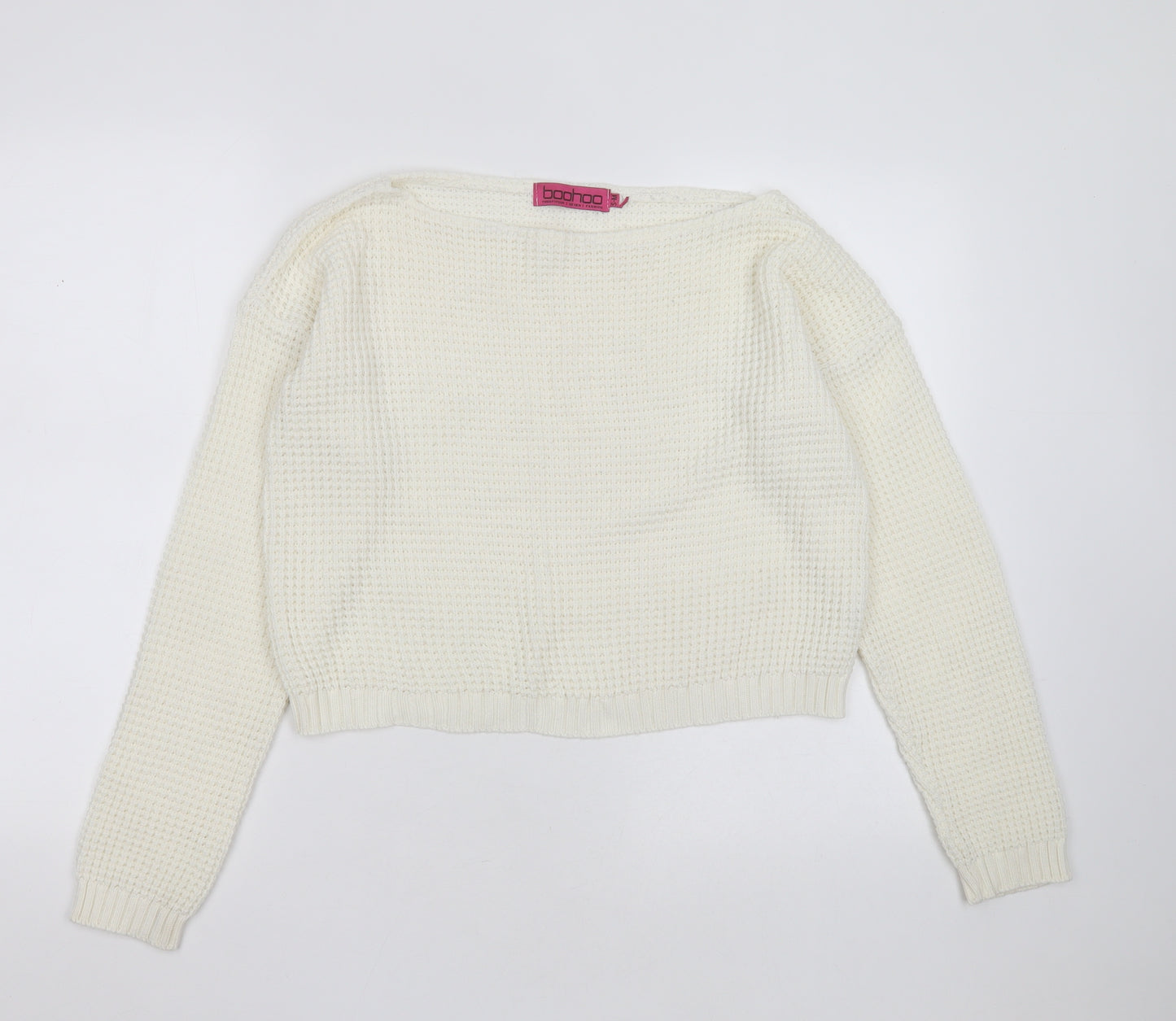 Boohoo Womens Ivory Round Neck  Acrylic Pullover Jumper Size S